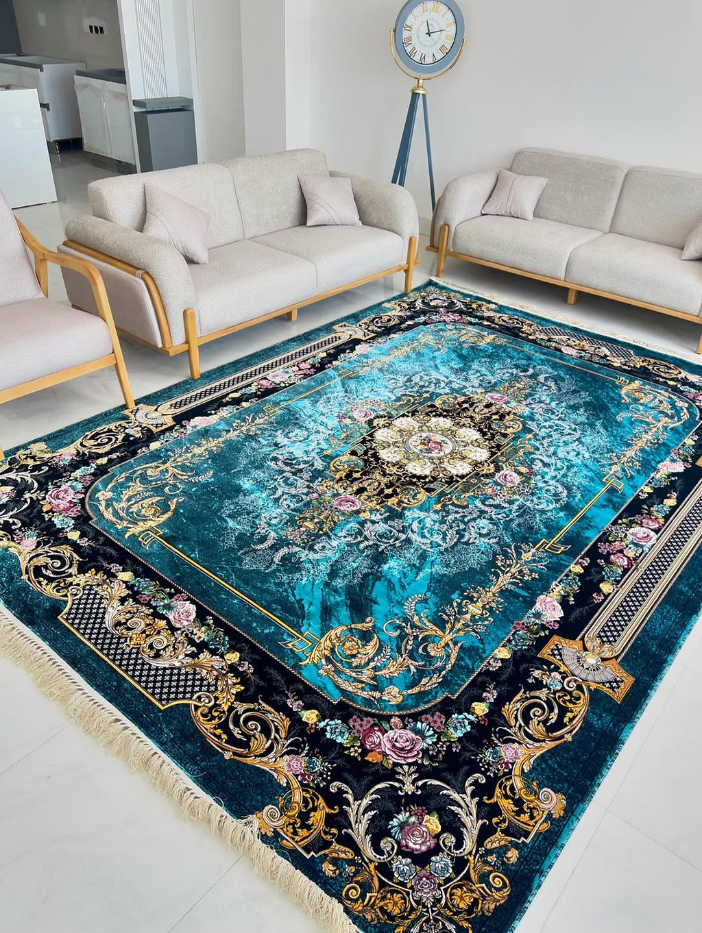 Royal Azure Persian Carpet – Floral Majesty Edition